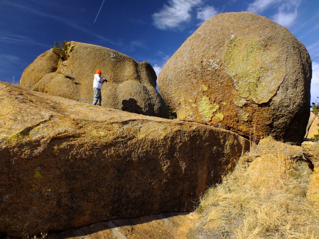 I photograph a granite boulder pile in the Wichita Mountains, Jan. 2014 (Photo by Richard R. Barron)